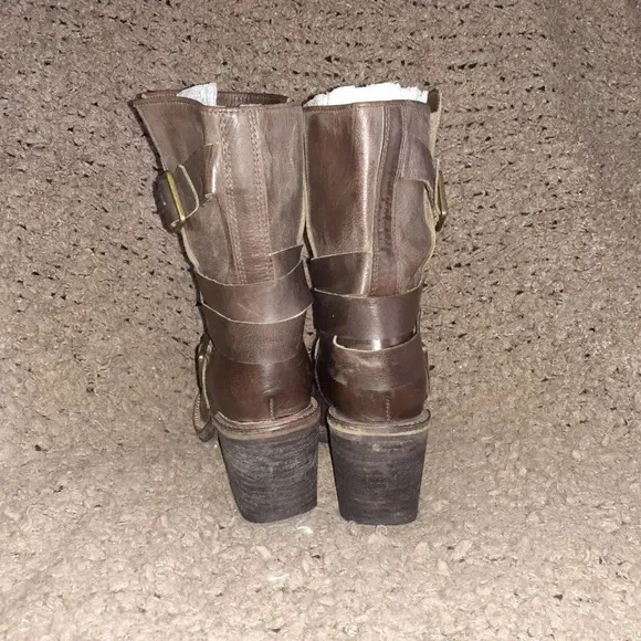 JEFFERY CAMPBELL-Brown Leather Buckle Strappy Mid-Calf Boots-Sz 37-Excellent