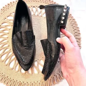 Jeffrey Campbell Barnett Black Loafers Patent Pointed Toe Size 7.5