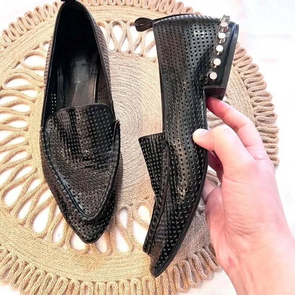 Jeffrey Campbell Barnett Black Loafers Patent Pointed Toe Size 7.5