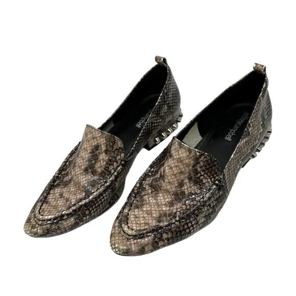 Jeffrey Campbell Barnett Snake Print Studded Pointed Loafers Size 7