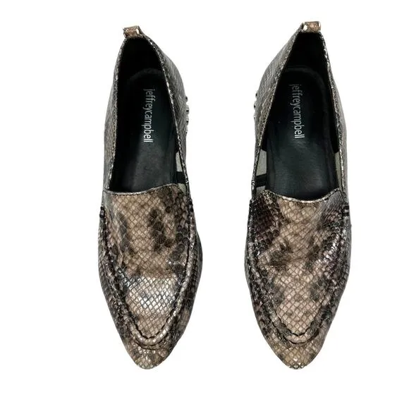 Jeffrey Campbell Barnett Snake Print Studded Pointed Loafers Size 7