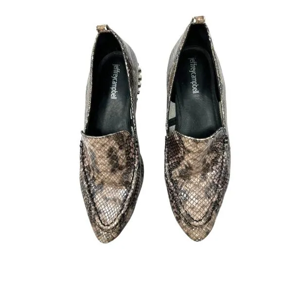 Jeffrey Campbell Barnett Snake Print Studded Pointed Loafers Size 7