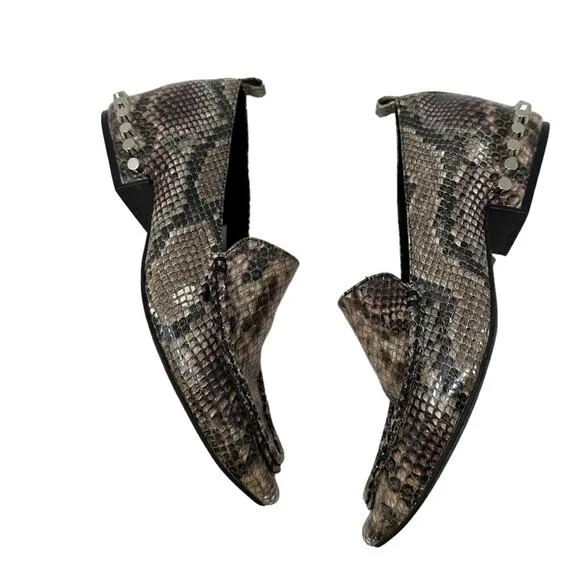 Jeffrey Campbell Barnett Snake Print Studded Pointed Loafers Size 7