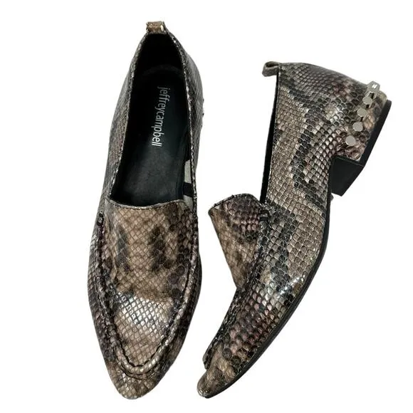Jeffrey Campbell Barnett Snake Print Studded Pointed Loafers Size 7