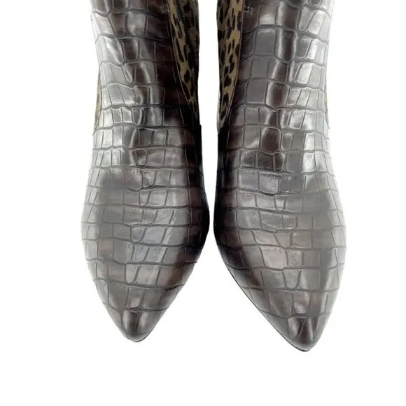 Jeffrey Campbell Bentlee Boots Calf Hair Cheetah Croc Leather Brown 6.5 New