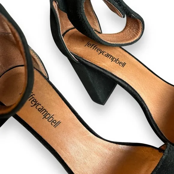 Jeffrey Campbell Holvey Black Suede Ankle Strap Chunky Block Heel Sandals 6