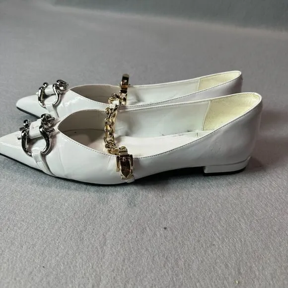 Jeffrey Campbell Lavinia Flats Womens 8.5 White Leather Point Toe Horsebit