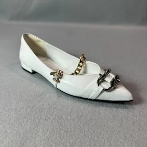 Jeffrey Campbell Lavinia Flats Womens 8.5 White Leather Point Toe Horsebit