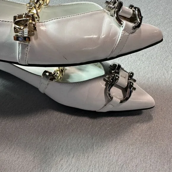 Jeffrey Campbell Lavinia Flats Womens 8.5 White Leather Point Toe Horsebit