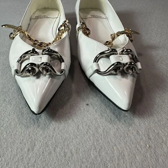 Jeffrey Campbell Lavinia Flats Womens 8.5 White Leather Point Toe Horsebit