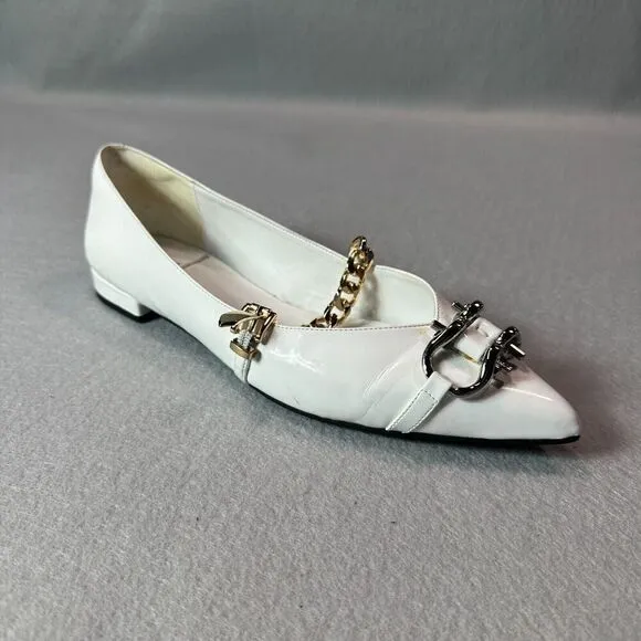 Jeffrey Campbell Lavinia Flats Womens 8.5 White Leather Point Toe Horsebit