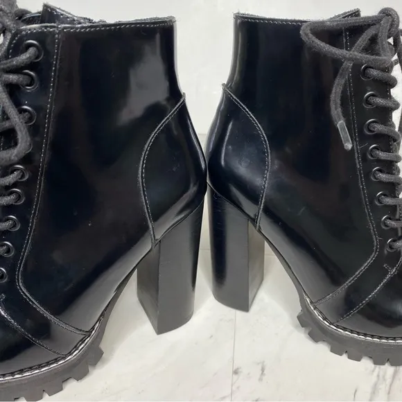 Jeffrey Campbell Legion Black Patent Lace Up Heeled Boot 6 1/2 M