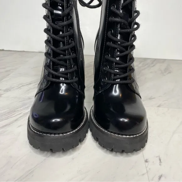 Jeffrey Campbell Legion Black Patent Lace Up Heeled Boot 6 1/2 M