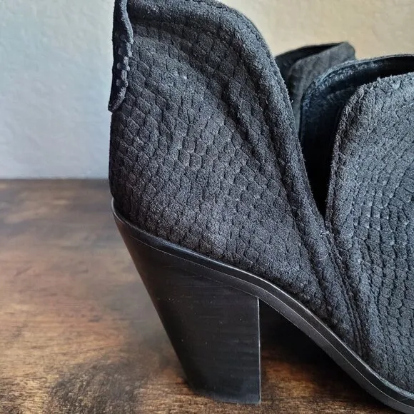 JEFFREY CAMPBELL Rosee Bootie Black Suede Leather Stacked Heel Boots Womens 7.5