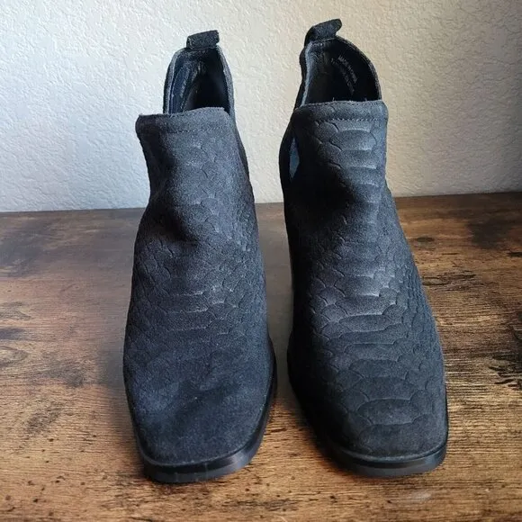 JEFFREY CAMPBELL Rosee Bootie Black Suede Leather Stacked Heel Boots Womens 7.5