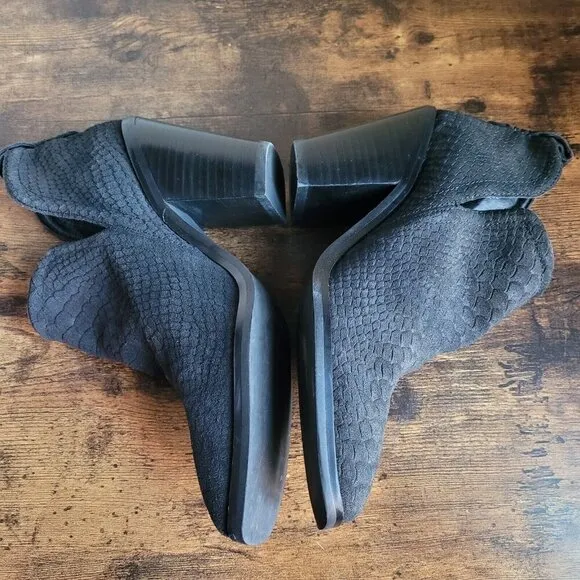 JEFFREY CAMPBELL Rosee Bootie Black Suede Leather Stacked Heel Boots Womens 7.5