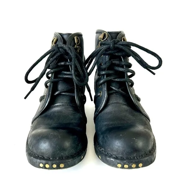 Jeffrey Campbell Rosie Cutout Combat Boots Black Leather Copper Rivets Size 6
