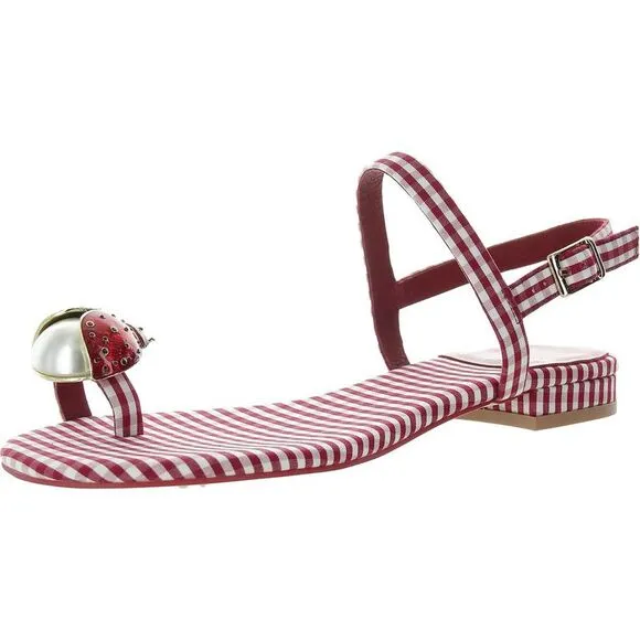 Jeffrey Campbell Womens Beeanca Red Embellished Gingham Thong Sandals New