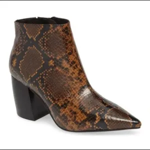 JEFFREY CAMPBELL Women's Final Brown Black Snake Print Booties Shoes Heels 6.5