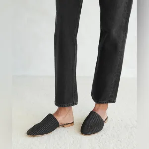 Jenni Kayne Raffia Mules Black Slip On Flats Size 36 Size 6 Woven