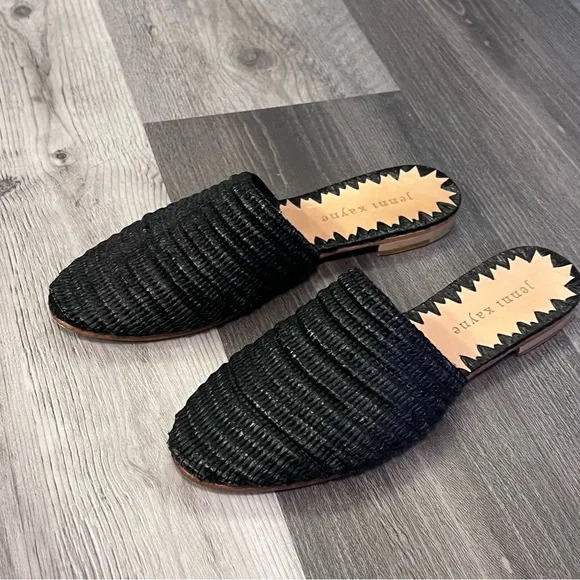 Jenni Kayne Raffia Mules Black Slip On Flats Size 36 Size 6 Woven