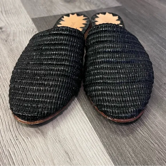 Jenni Kayne Raffia Mules Black Slip On Flats Size 36 Size 6 Woven