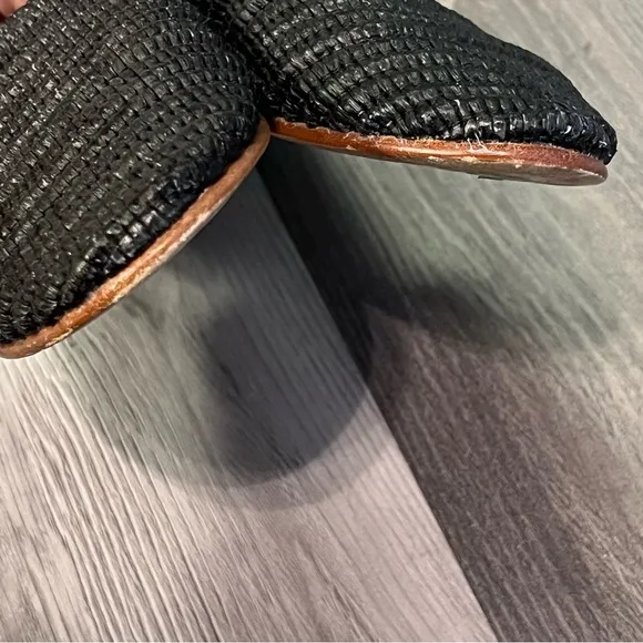 Jenni Kayne Raffia Mules Black Slip On Flats Size 36 Size 6 Woven