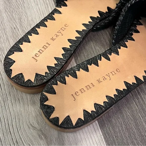 Jenni Kayne Raffia Mules Black Slip On Flats Size 36 Size 6 Woven