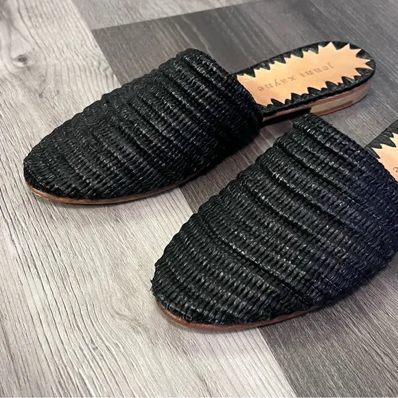 Jenni Kayne Raffia Mules Black Slip On Flats Size 36 Size 6 Woven