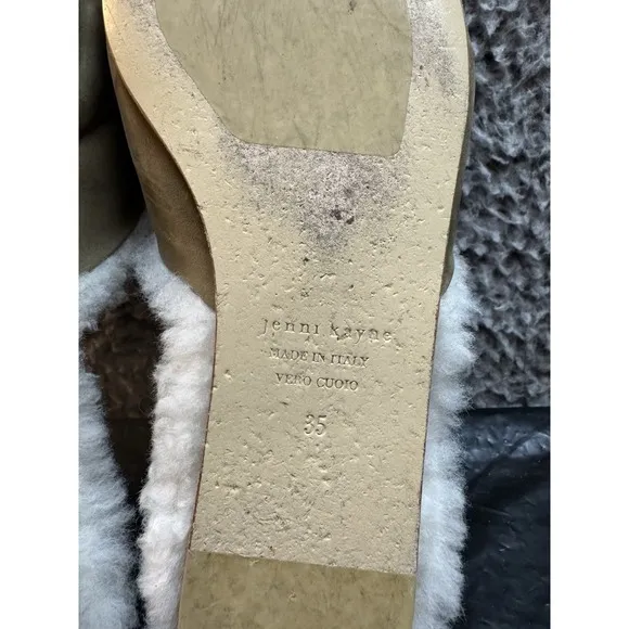 Jenni Kayne Shearling Lined Mules Slip On Flats Olive Green Size 35 US 5