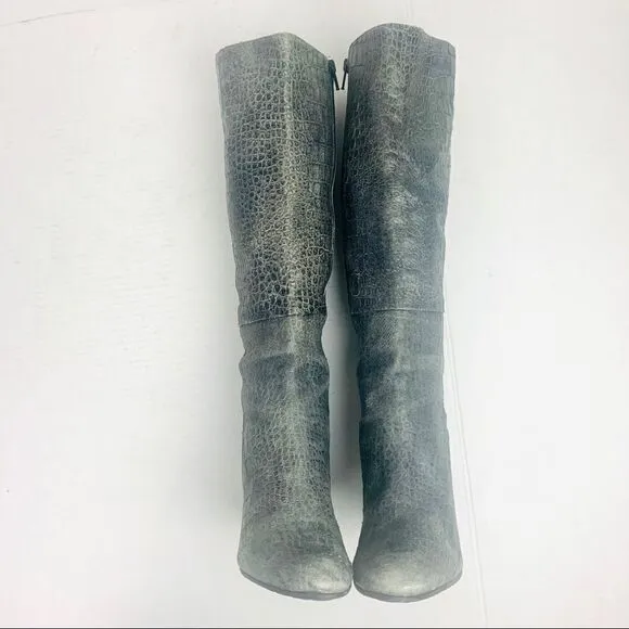 Jennifer Tattanelli Croc Embossed Gray Reptile Wedge Boot
