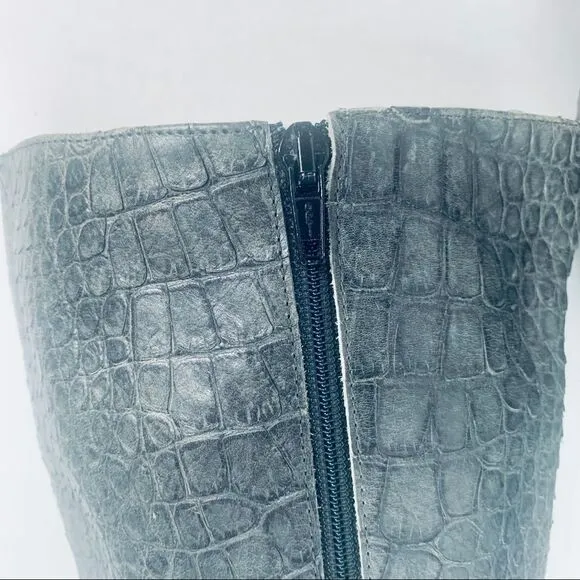 Jennifer Tattanelli Croc Embossed Gray Reptile Wedge Boot