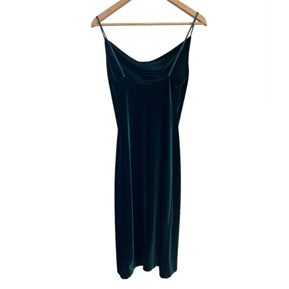 JENNY YOO x ANTHROPOLOGIE Green Stretch Velvet Cowl Neck Midi Slip Dress 0 BHLDN