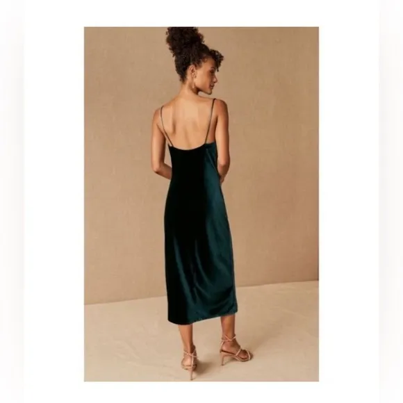 JENNY YOO x ANTHROPOLOGIE Green Stretch Velvet Cowl Neck Midi Slip Dress 0 BHLDN
