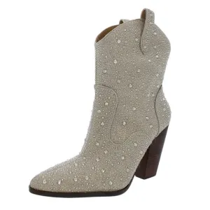 Jessica Simpson Womens Cissely Pull On Embellished Cowboy Boots Cream Size 6