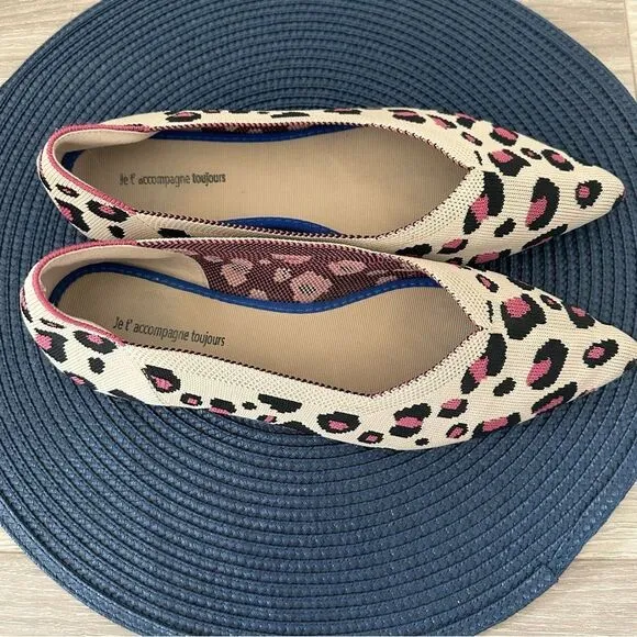 Jet' accompagne Toujours Leopard Animal Print Knit Washable Ballet Flats EU 39