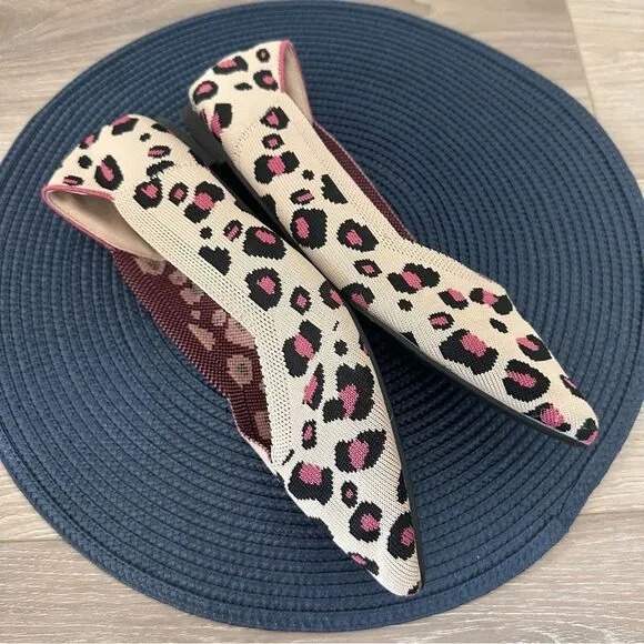 Jet' accompagne Toujours Leopard Animal Print Knit Washable Ballet Flats EU 39