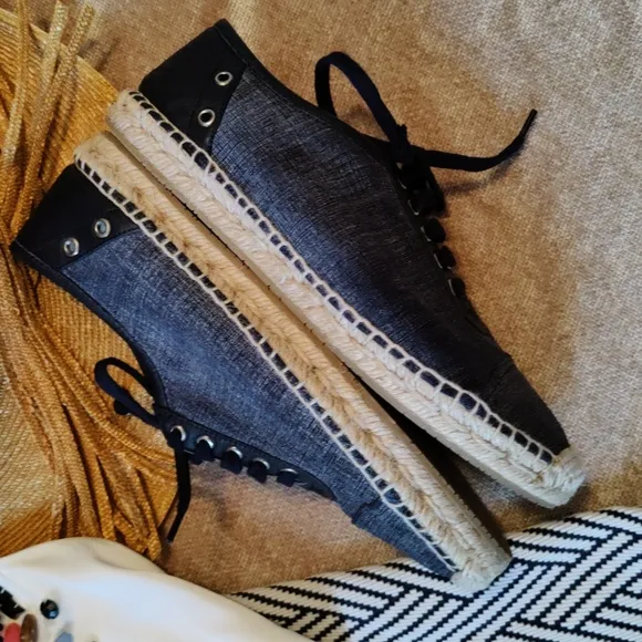 Jimmy Choo Denim &amp; leather trim espadrilles - size 8.5