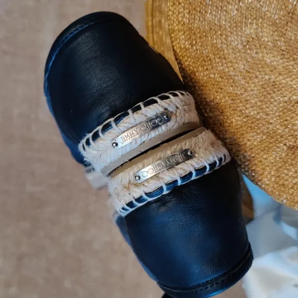 Jimmy Choo Denim &amp; leather trim espadrilles - size 8.5
