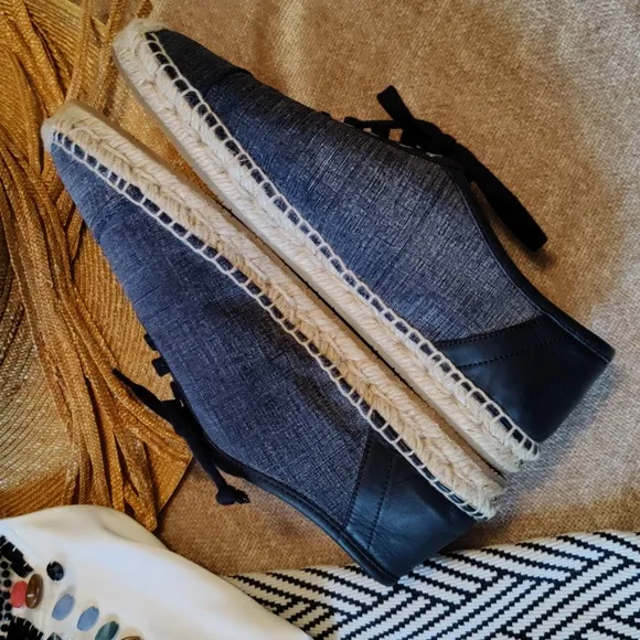 Jimmy Choo Denim &amp; leather trim espadrilles - size 8.5