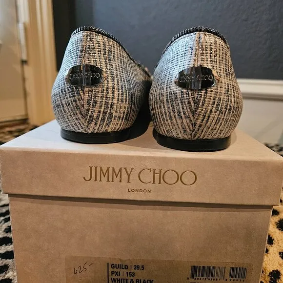 Jimmy Choo Leather Loafers Flats Black/White Zipper Detail Size 39 1/2