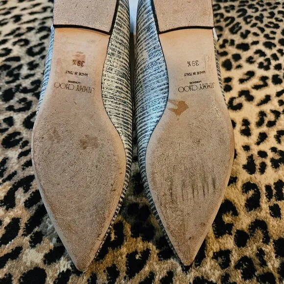 Jimmy Choo Leather Loafers Flats Black/White Zipper Detail Size 39 1/2