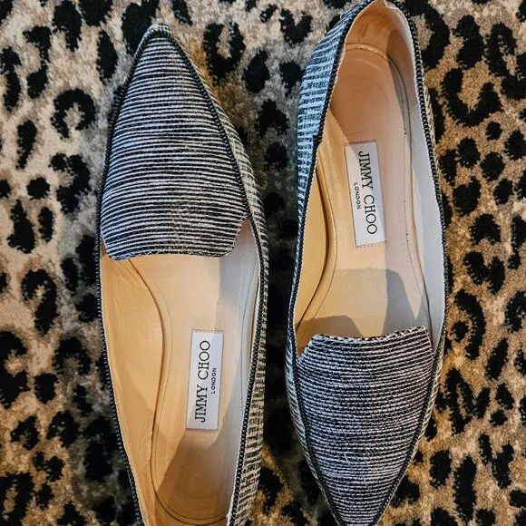 Jimmy Choo Leather Loafers Flats Black/White Zipper Detail Size 39 1/2