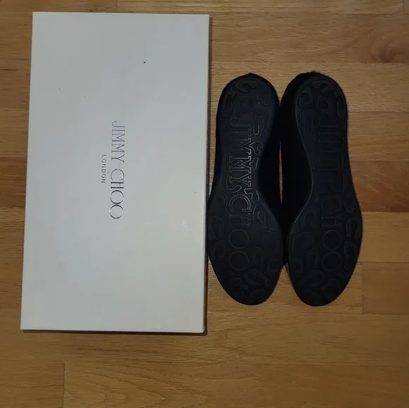 Jimmy Choo London Whirl Pony Hair Cap Toe Black/Gold Ballerina Flats 36 and 1/2
