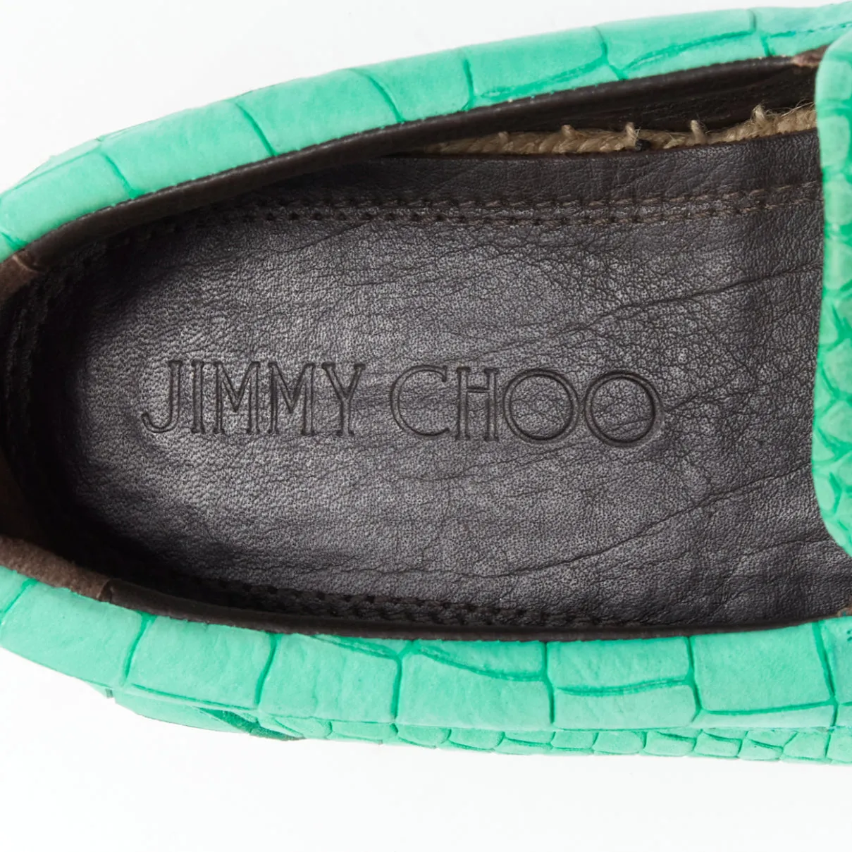 JIMMY CHOO Vlad mint green embossed scaled leather espadrilles EU42