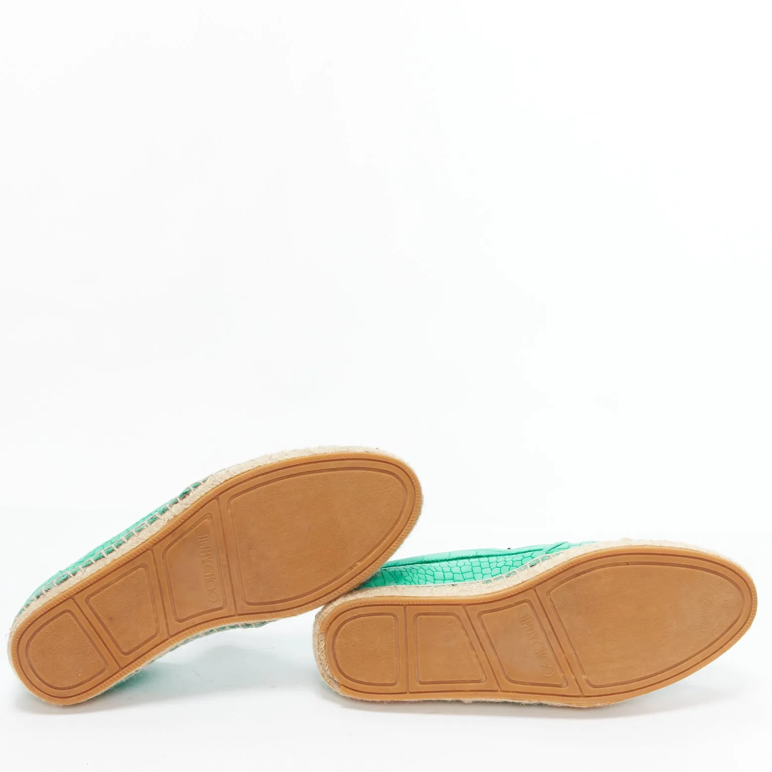 JIMMY CHOO Vlad mint green embossed scaled leather espadrilles EU42