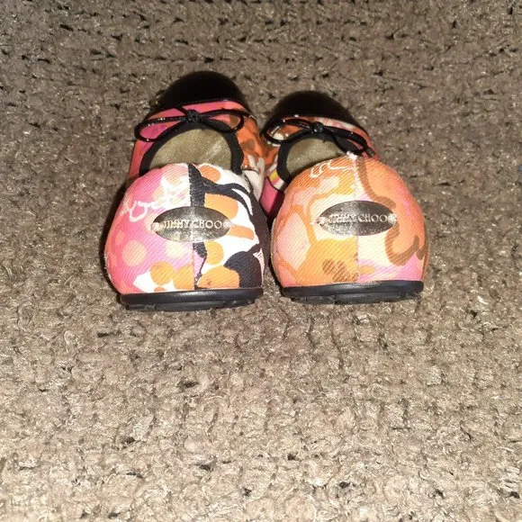 JIMMY CHOO-Wallach-Floral Pattern Ballet-Black Patent Cap Toe-Sz 37-Excellent
