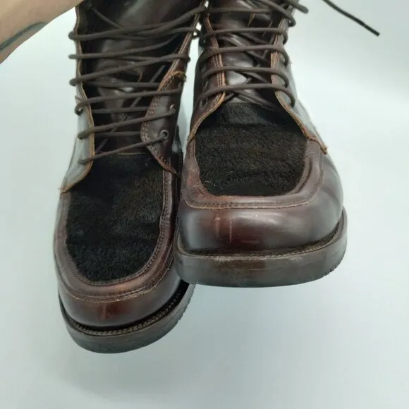 Joan &amp; David Handmade in Italy Rare! Brown Leather Calf Hair Lace-up Boots EU 39