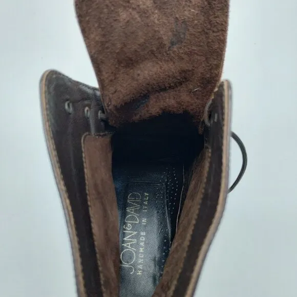 Joan &amp; David Handmade in Italy Rare! Brown Leather Calf Hair Lace-up Boots EU 39