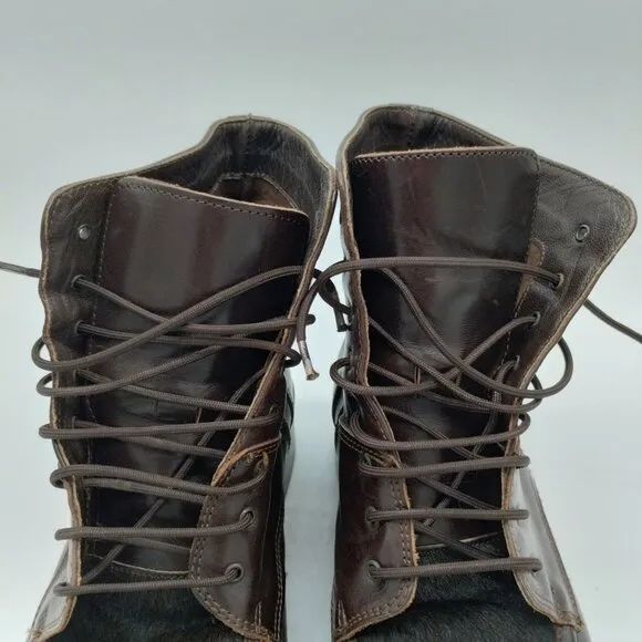Joan &amp; David Handmade in Italy Rare! Brown Leather Calf Hair Lace-up Boots EU 39